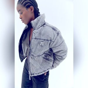 BDG Urban Outfitters Ash Denim Puffer Jacket Grey